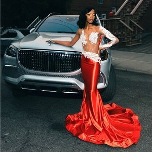 Red and silver long one sleeved dress